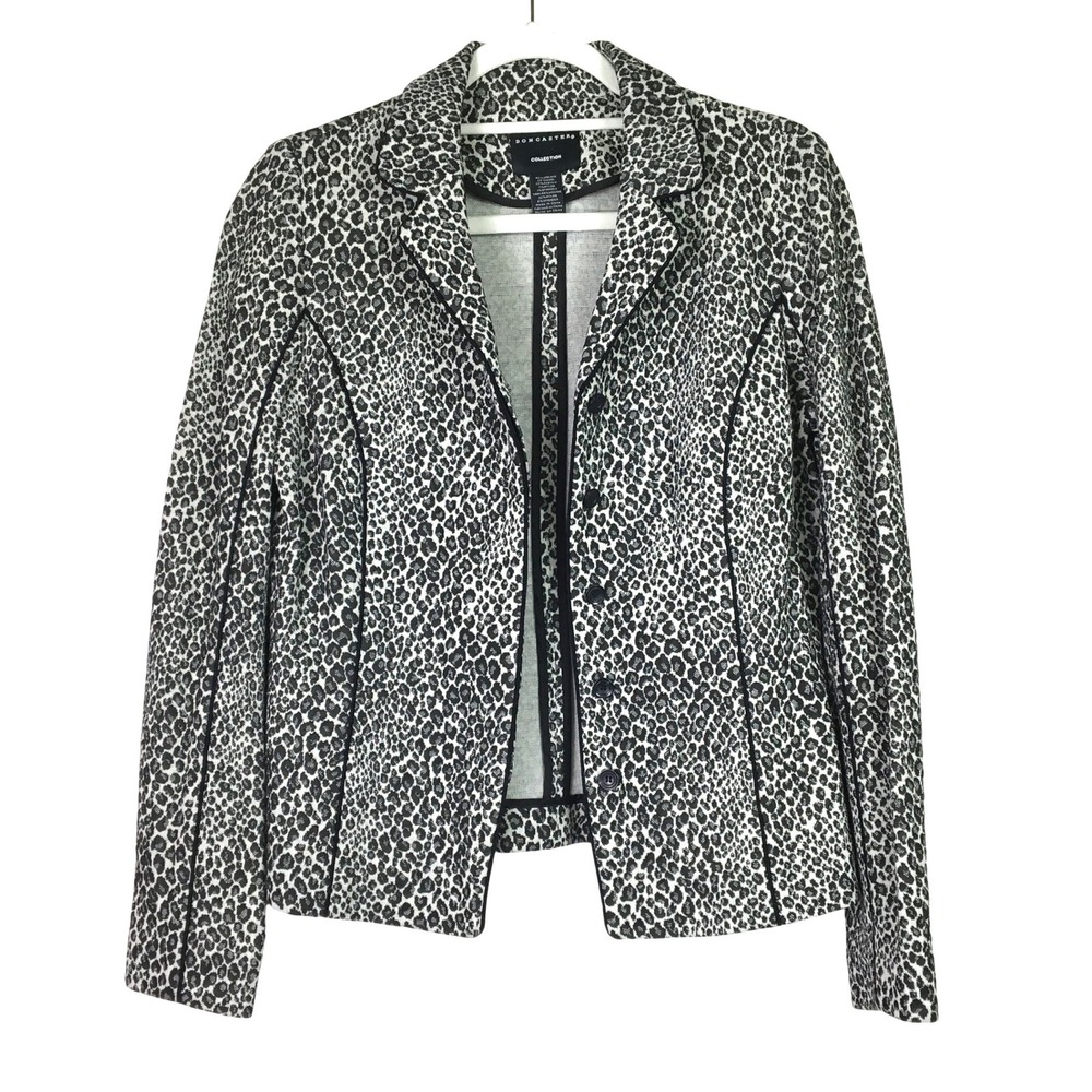 Doncaster‎ Collection Leopard Print Wool Blend Knit Blazer 6 Black White